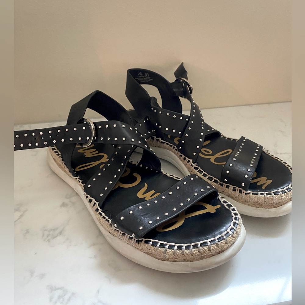 Sam Edelman Black Studded Espadrille Strappy Sandals Size 8.5 VGUC